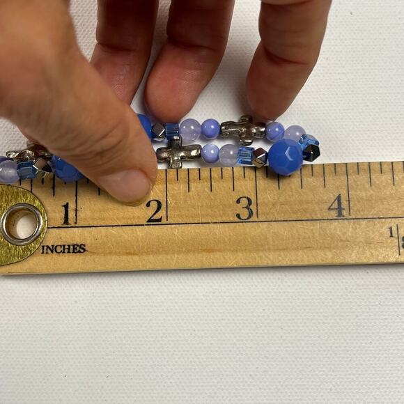 Handmade Beaded Bracelet Trio Periwinkle Blues Silver Cross - Picture 6 of 6